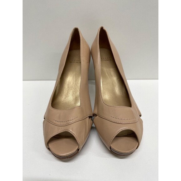 Stuart Weitzman size 8 1/2 M women leather Heels Pump Peep Toe shoe beige color - Picture 6 of 10